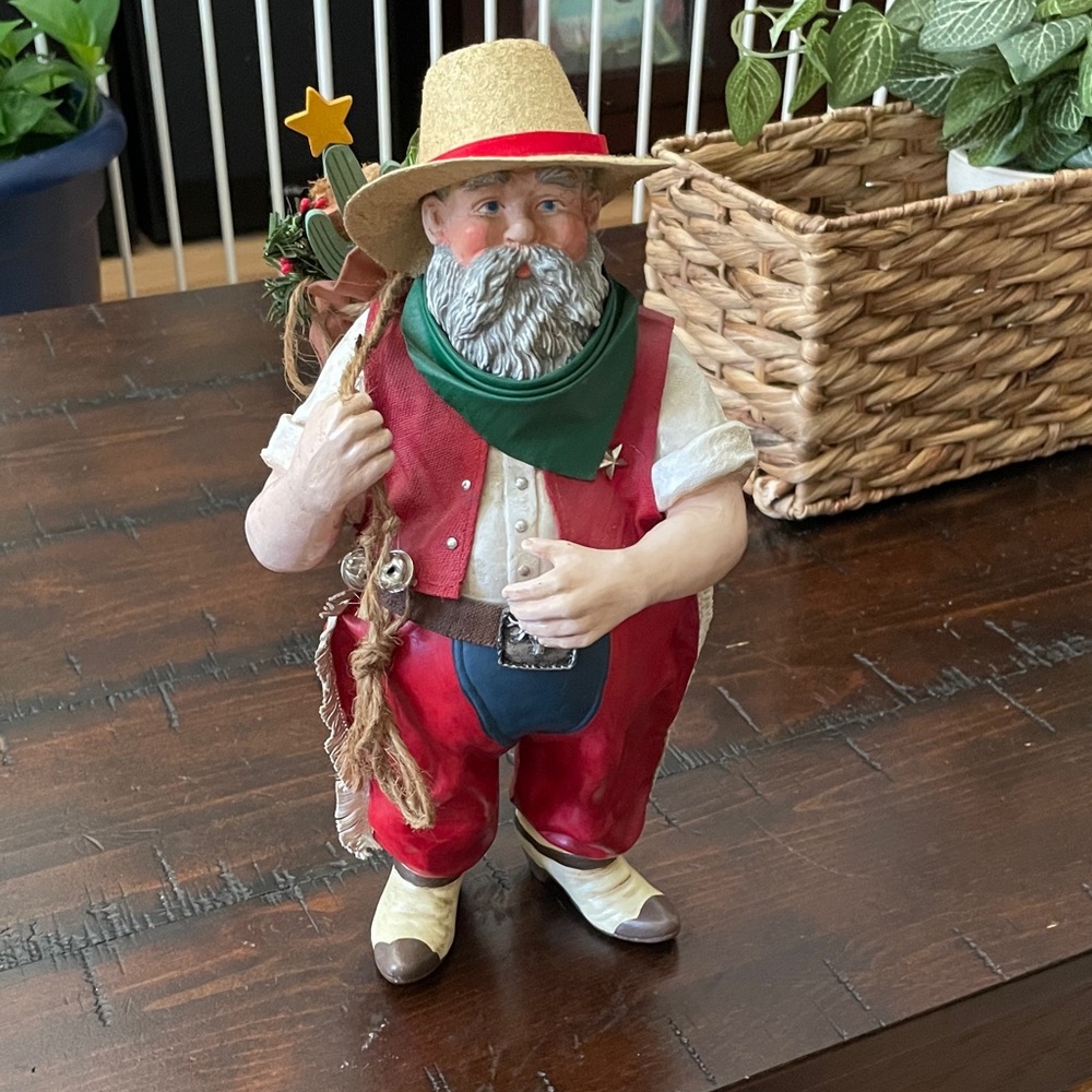 Vintage Midwest Importers Cannon Falls Cowboy Santa Handmade Fabric Mache